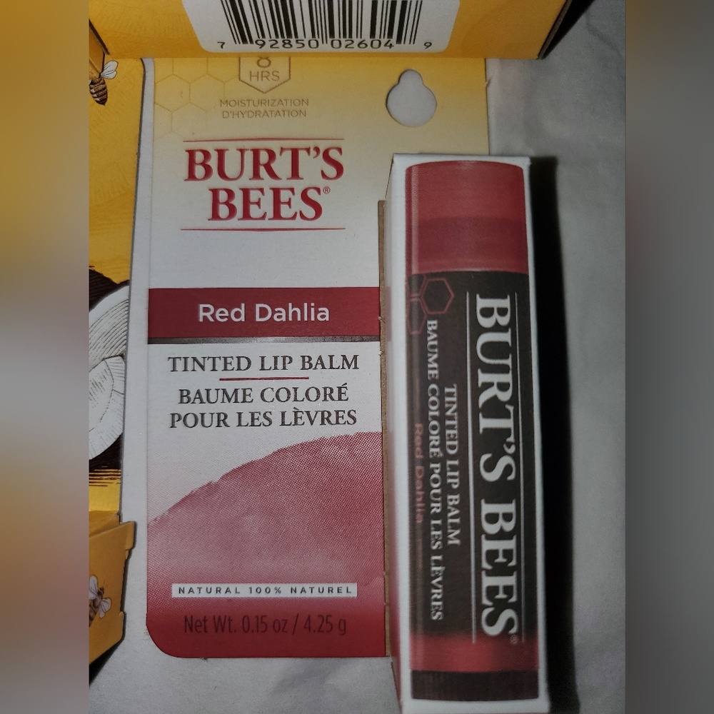 :* 4 NIB Burt's Bees coconut & pear moisturizing & red dahlia Tinted Lip balm - Picture 8 of 12